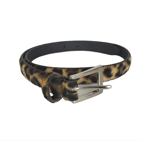 AMIEE Lynn Fuzzy Leather Leopard Print Skinny Belt Small/Medium - Picture 4 of 6